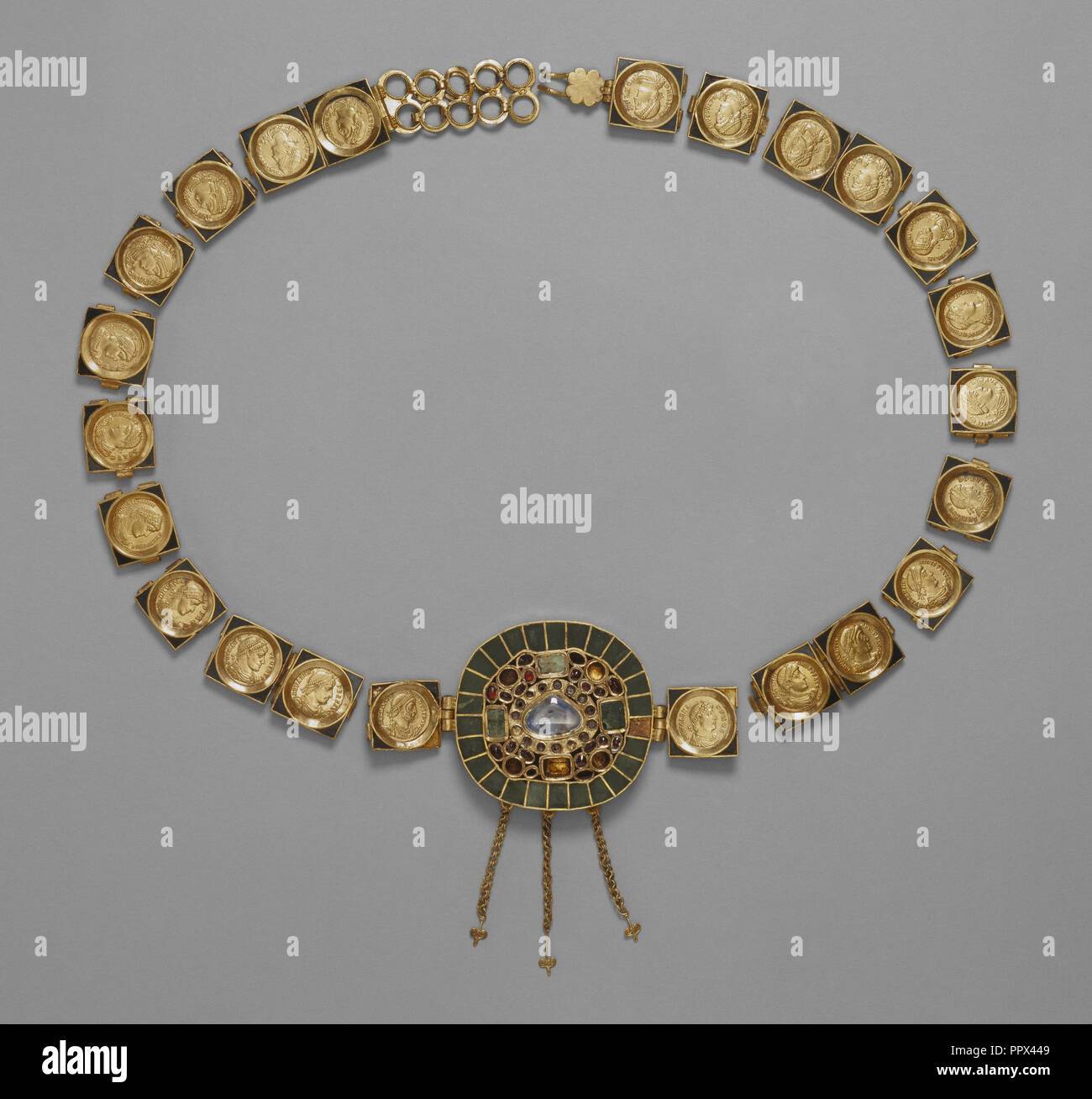 Coin Belt; Roman Empire; about A.D. 379–395; Gold, enamel, sapphire, emerald, garnet, and glass; 79.1 cm, 31 1,8 in Stock Photo