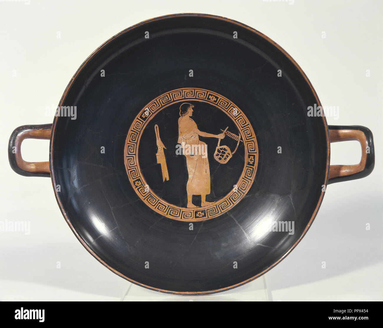 Attic Red-Figure Kylix Type B; Boot Painter; Athens, Greece; about 470 - 460 B.C; Terracotta; 9.8 × 31.5 × 24 cm Stock Photo