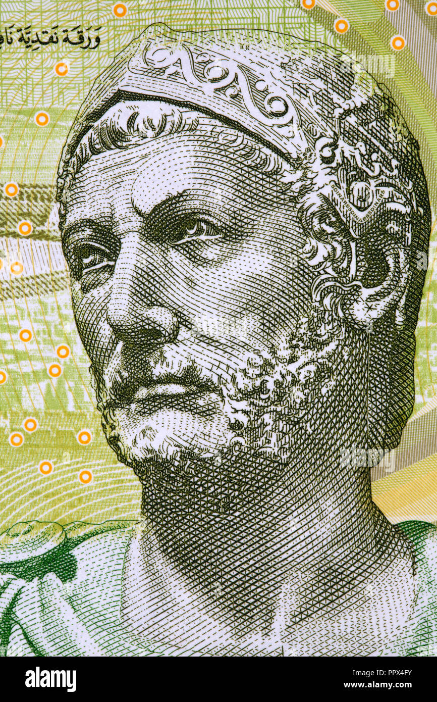 Hannibal Barca portrait from Tunisian money Stock Photo