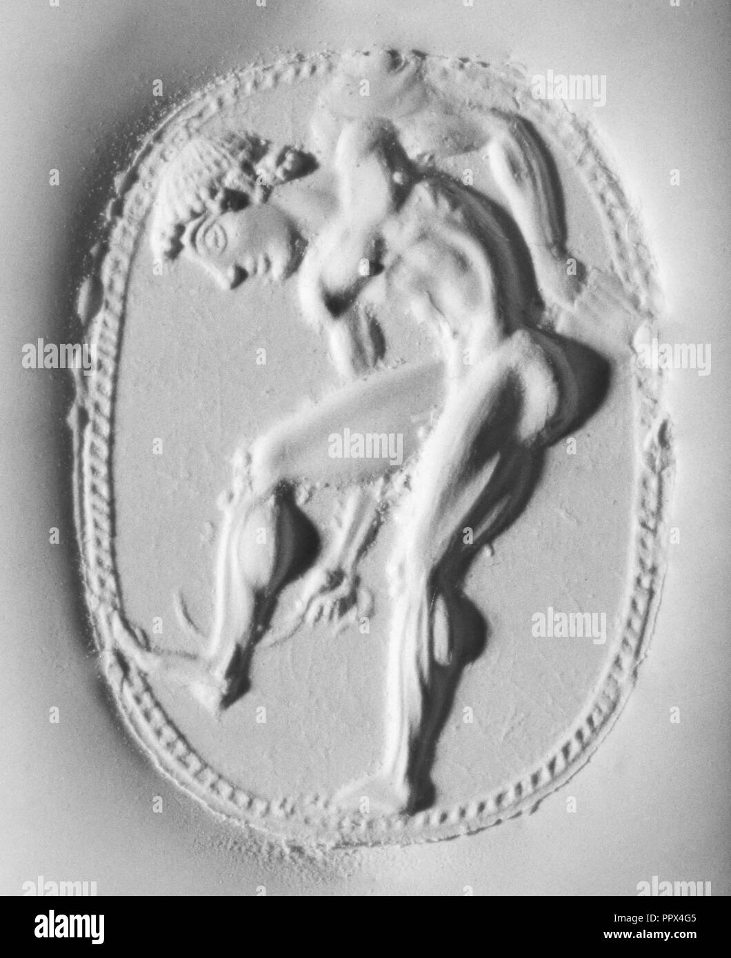 Gem with an Athlete Cleaning Himself with a Strigil; Attributed to Epimenes, Greek, active about 500 B.C., Cyclades, Greece Stock Photo