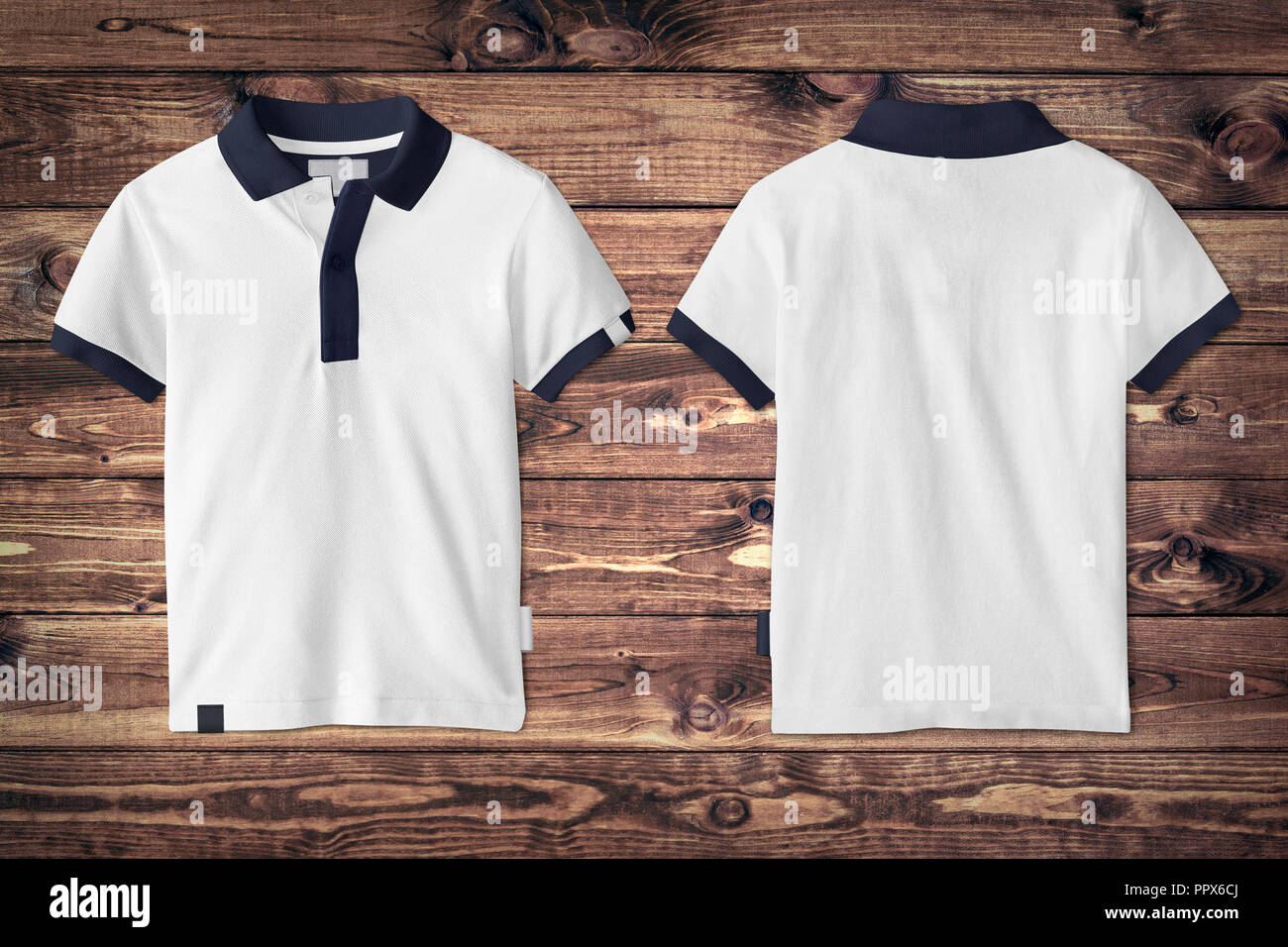 Download Polo T Shirt Mockup On Wooden Background Stock Photo Alamy