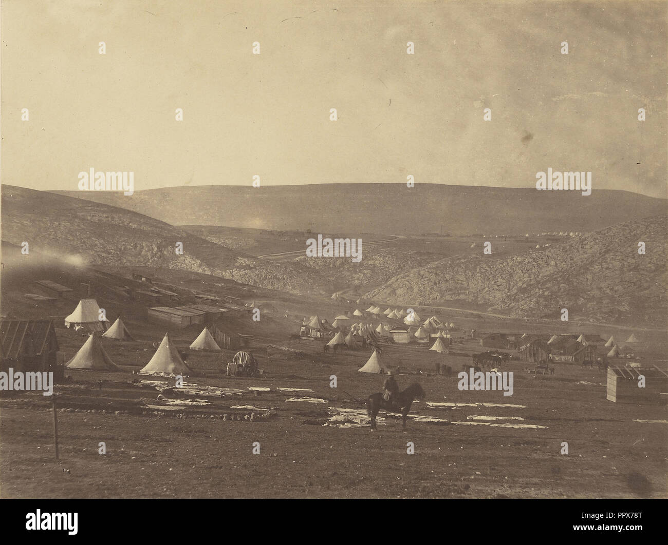 Calvary Camp, Balaklava, looking towards the Plateau of Sebastopol; Roger Fenton, English, 1819 - 1869, 1855; Salted paper Stock Photo