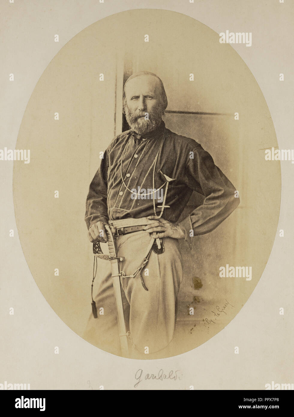 Portrait of Giuseppe Garibaldi; Gustave Le Gray, French, 1820 - 1884, Palermo, Sicily, Italy; June 1860; Albumen silver print Stock Photo