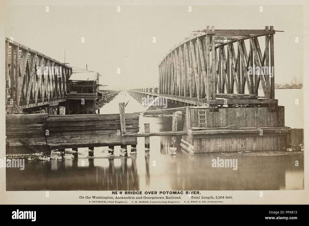 New Bridge over Potomac River. On the Washington, Alexandria and Georgetown Railroad. Total length 5,104 feet; A.J. Russell Stock Photo