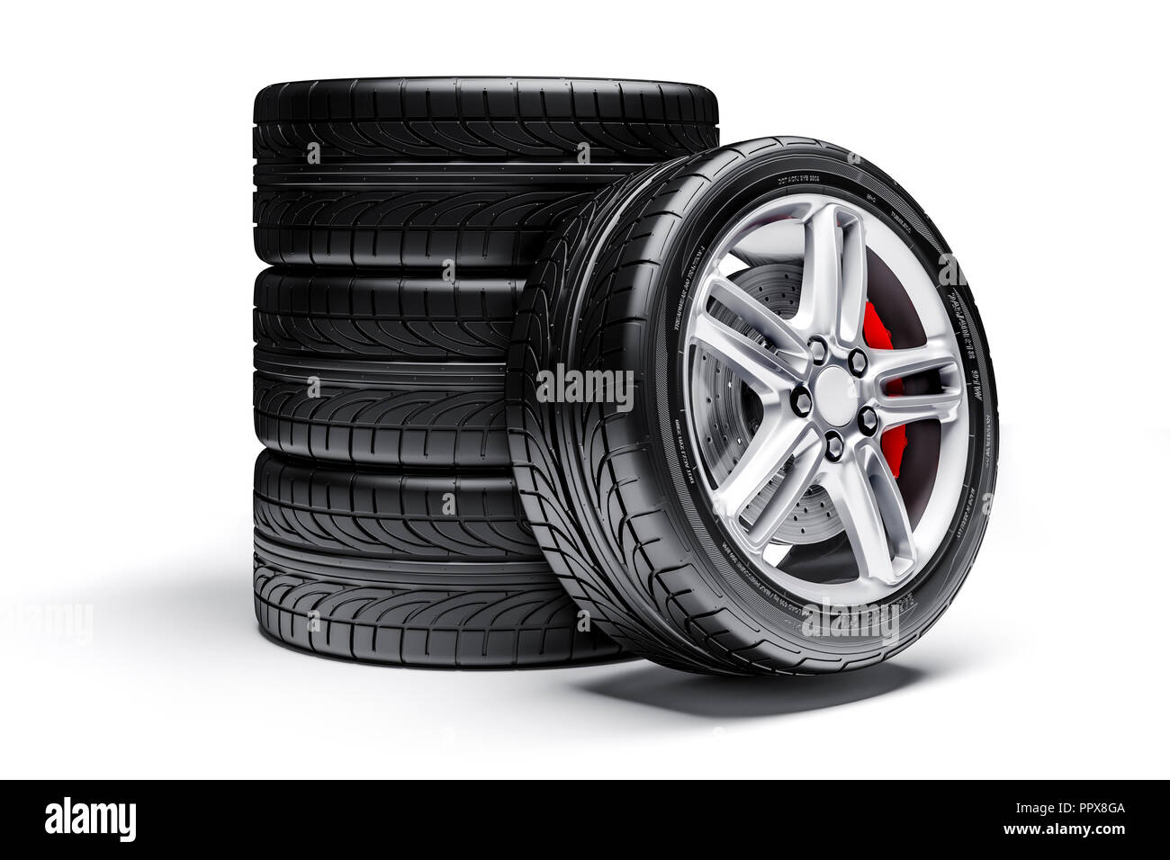 3d car tires and alloy wheels Stock Photo - Alamy