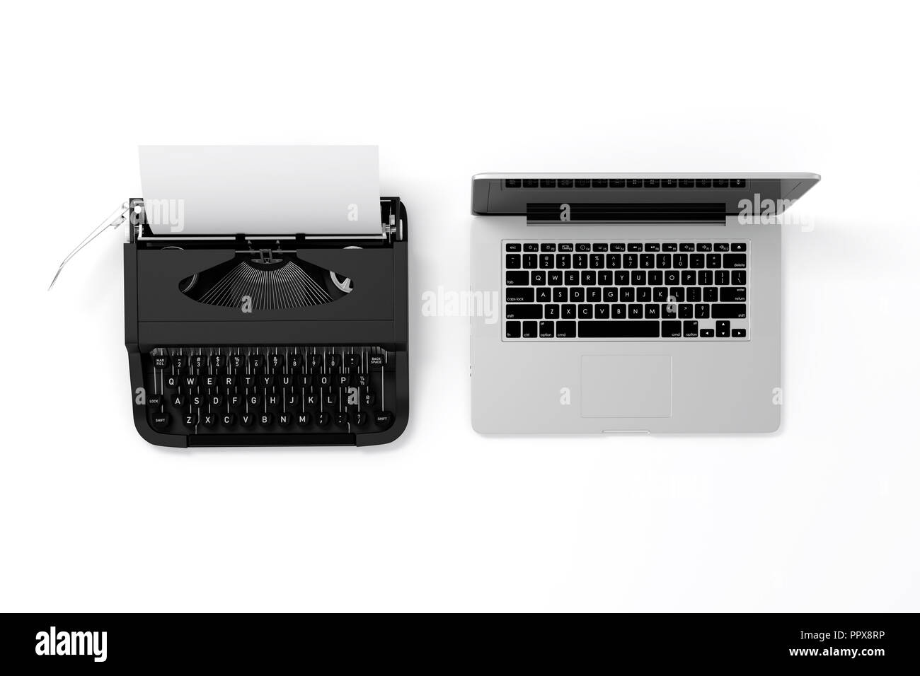 3d laptop and typewriter Stock Photo Alamy