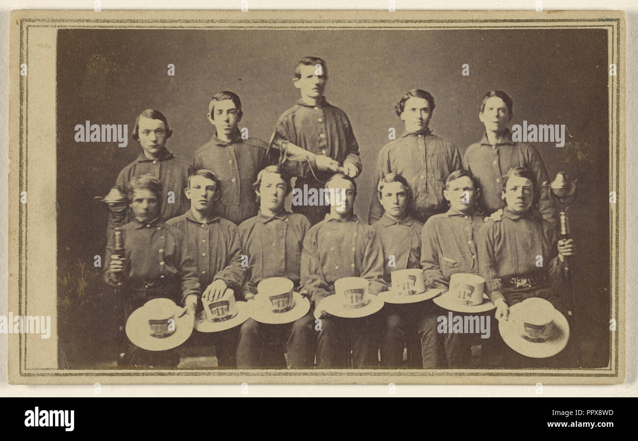 group of young firemen with their commander; Sherriff Brothers John A. & Thomas B. Sherriff; about 1867; Albumen silver print Stock Photo