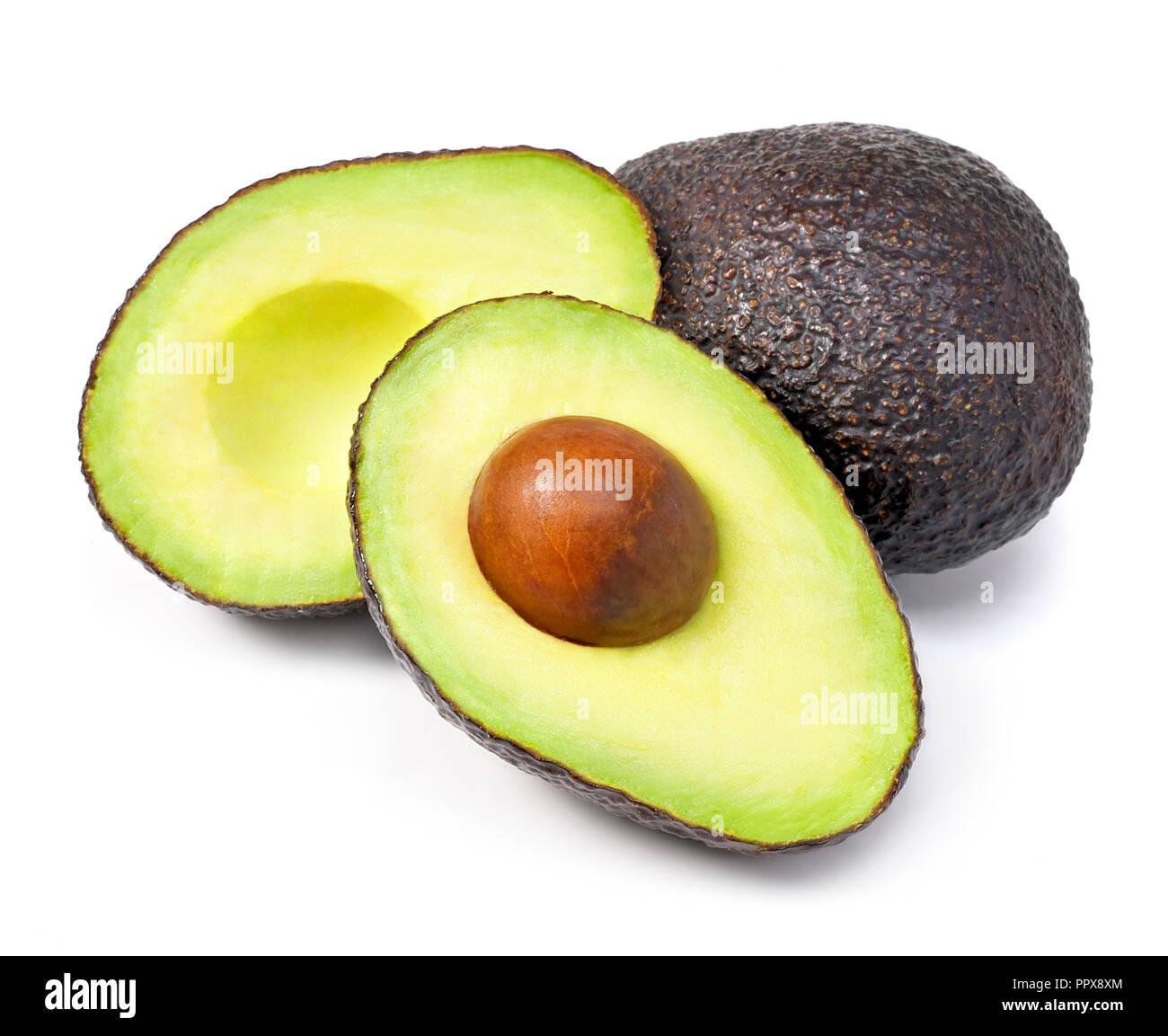 Delicious fresh avocado fruit, isolated on white background. Cross