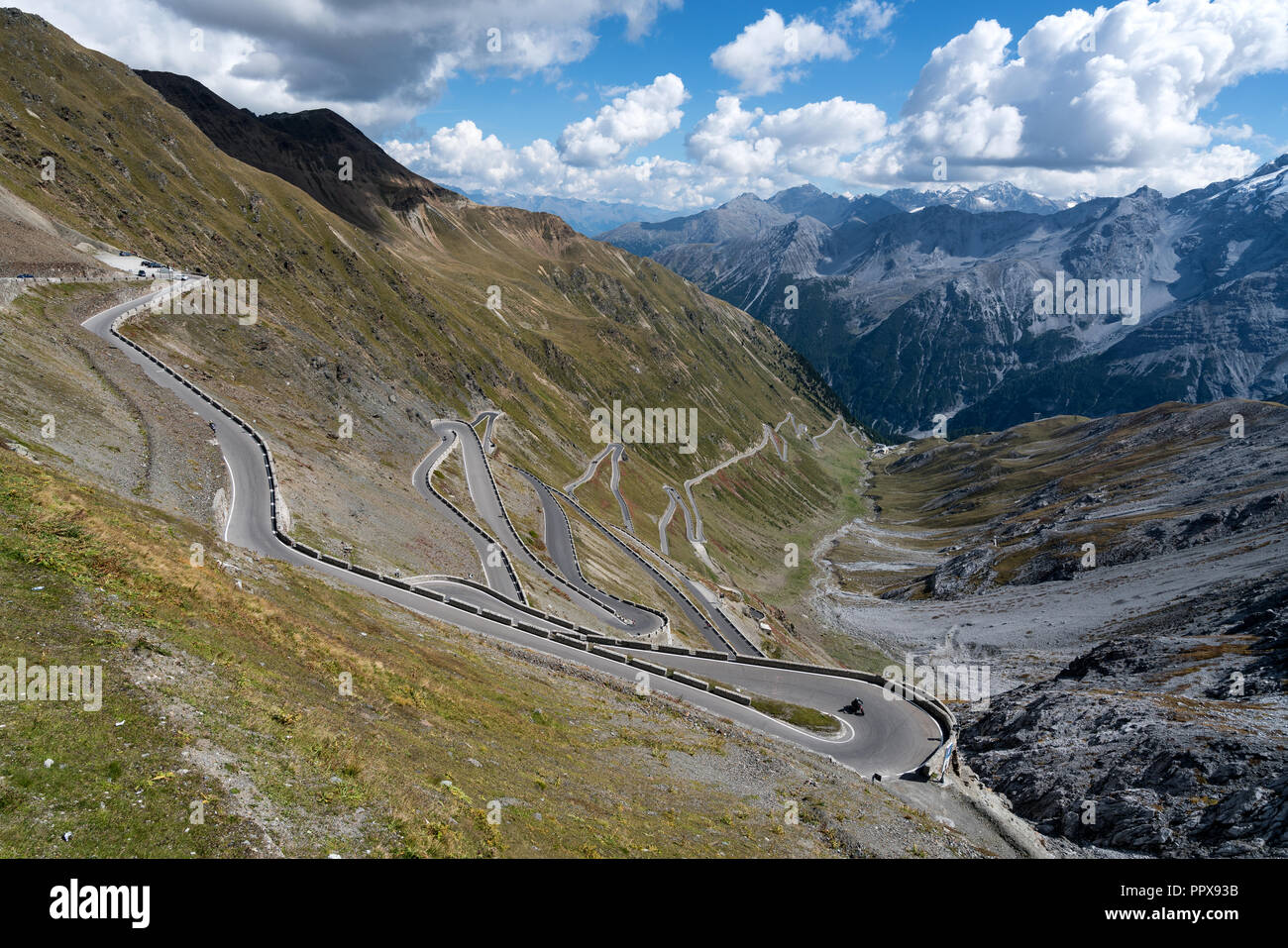 Winding road of Stelvio Pass near Bormio, Italy, Europe, EU Stock Photo