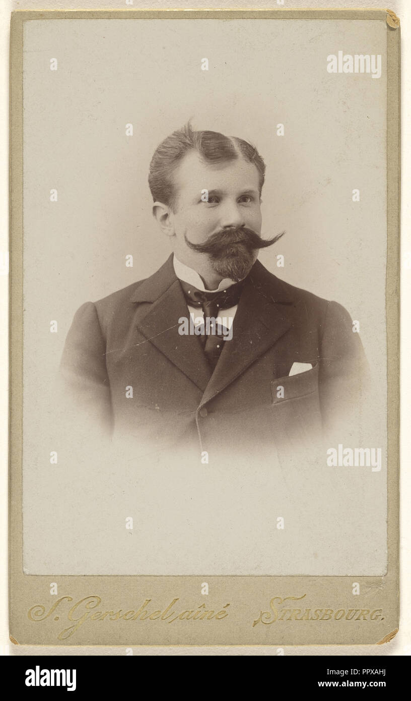 man with a variant type Vandyke beard and moustache , printed in vignette-style; S. Gerschel aine; about 1890; Gelatin silver Stock Photo