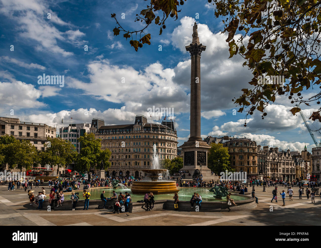 London / UK - September 15, 2018: View of the Trafalgar Square on a sunny afternoon in the autumn. Stock Photo