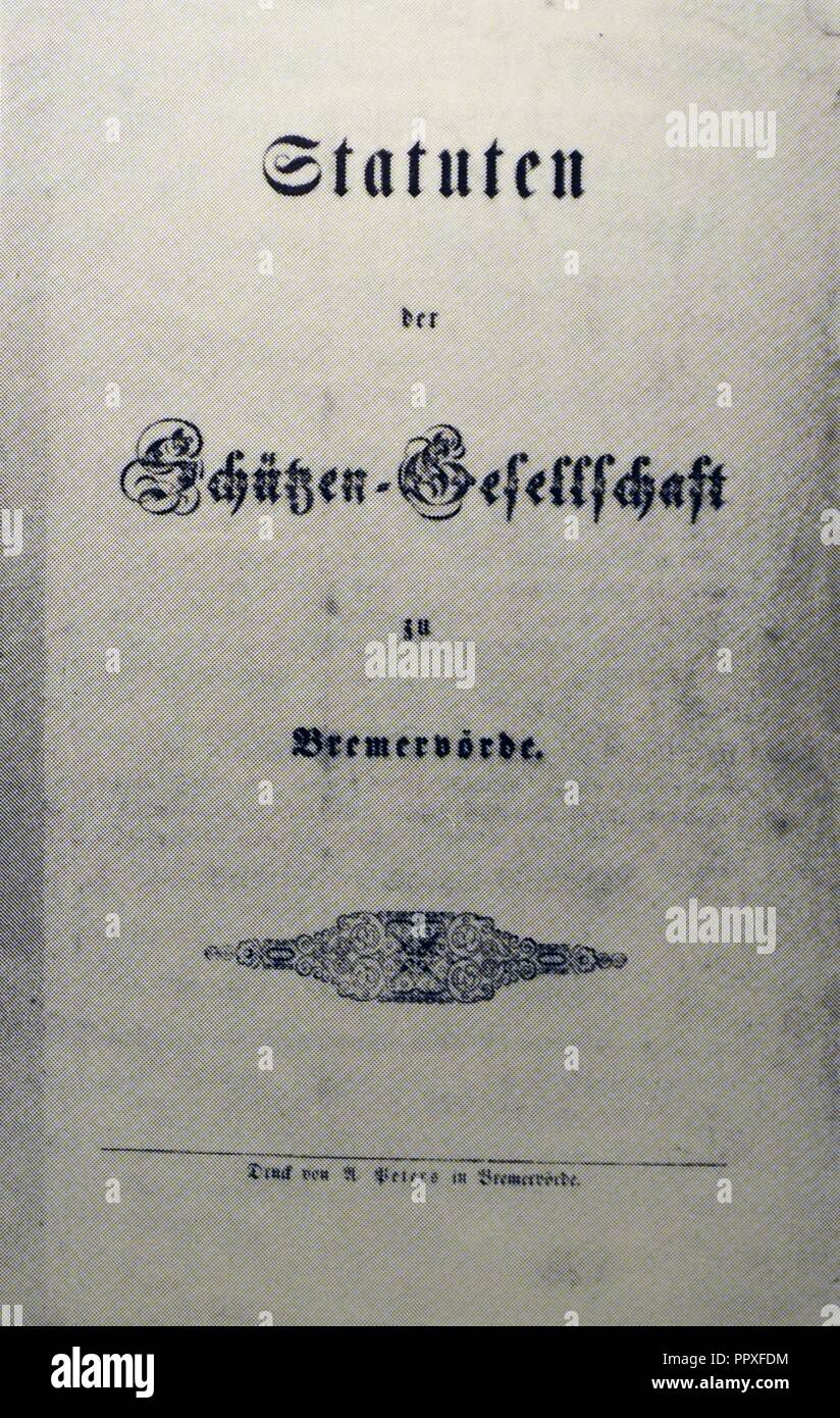 Bremervörde Schützengesellschaft Statuten 1856. Stock Photo