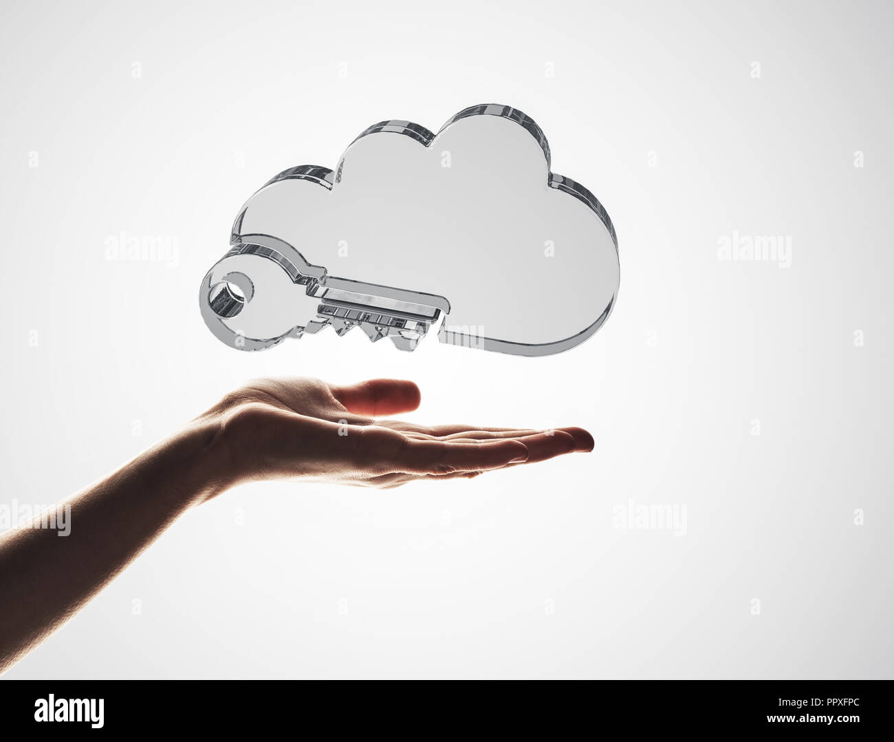 Cloud computing concept with glass symbol shown in hand Stock Photo