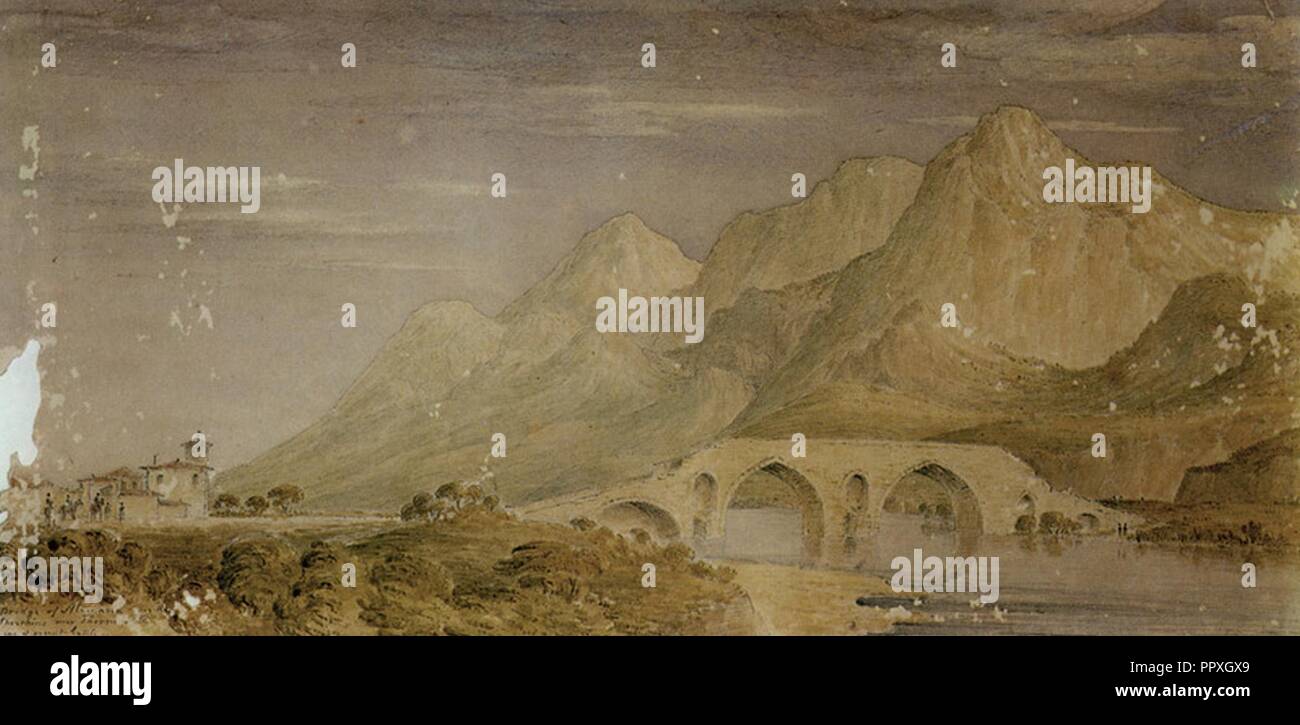 Bridge of Alamana near the Spercheius near Thermopylae site of ancient battle – Skene James - 1838-1845. Stock Photo