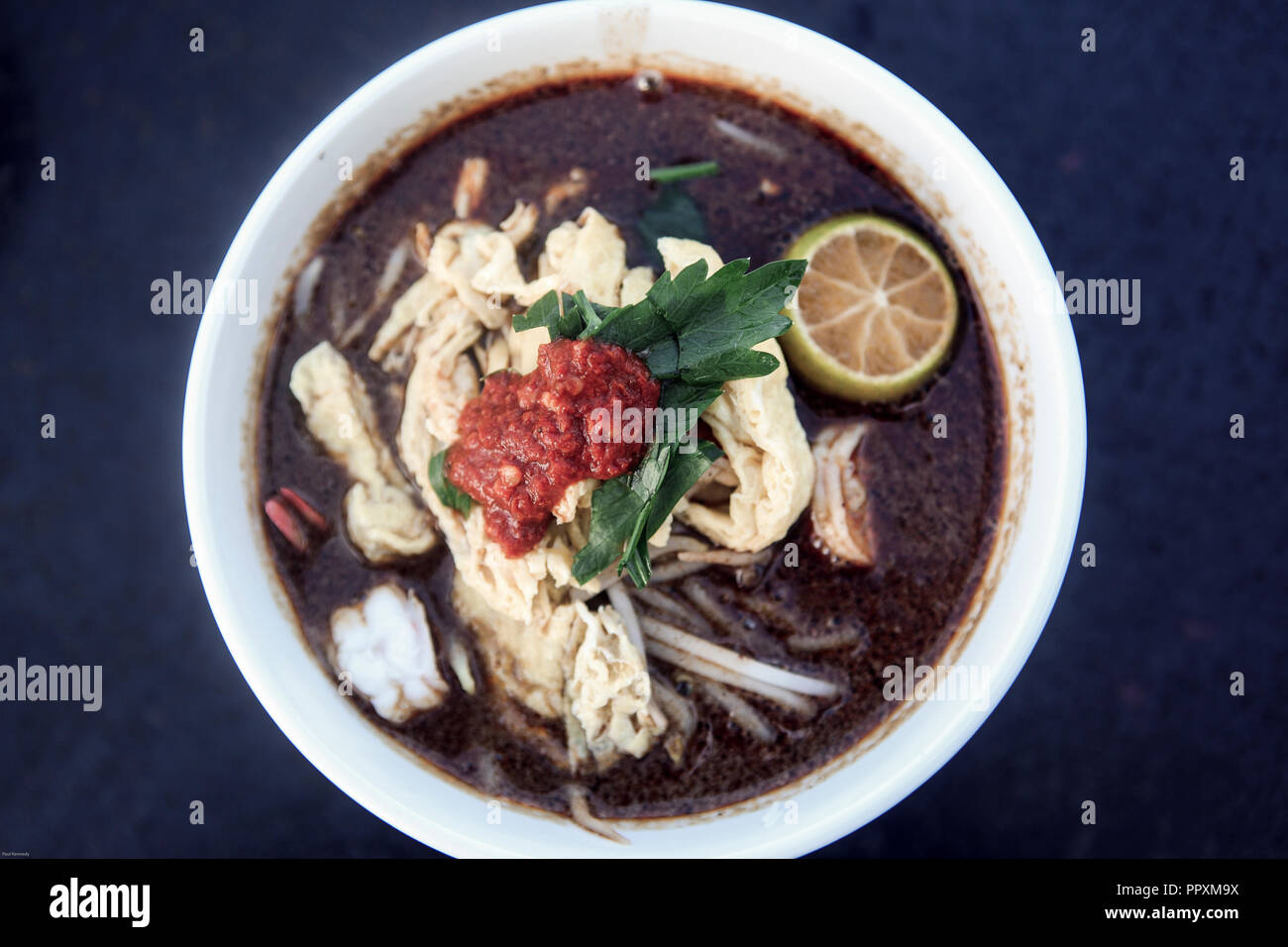 Sarawak chicken laksa in Kuching, Borneo Stock Photo