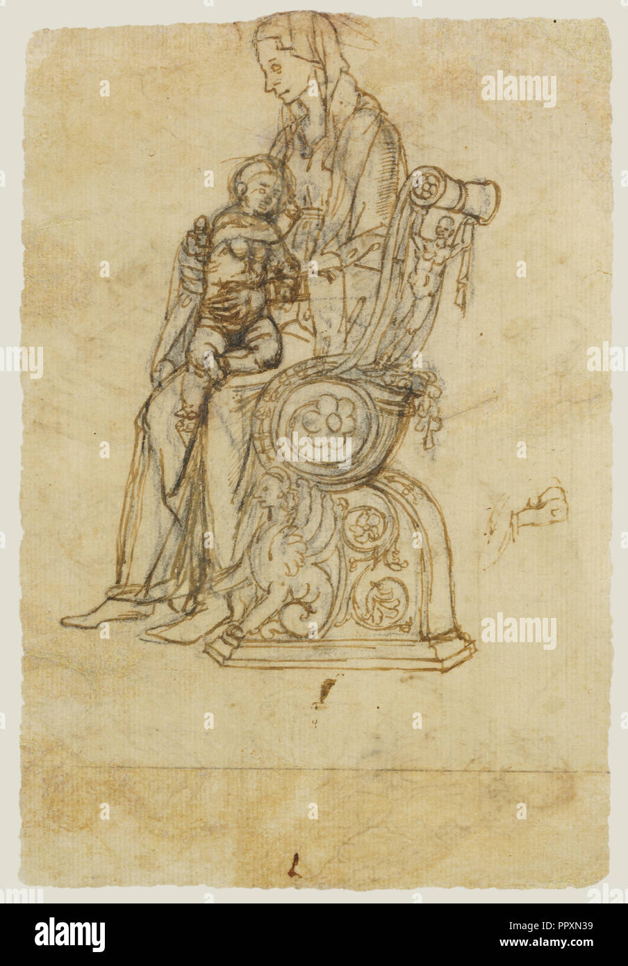 Studies of the Virgin and Child; Desiderio da Settignano or workshop, Italian, about 1430 - 1464, Italy; 1460s; Pen and brown Stock Photo
