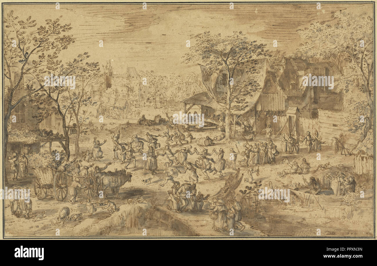 Peasant Kermis; David Vinckboons, Flemish, 1576 - about 1632, Netherlands; 1604; Pen and brown ink and brush with brown Stock Photo