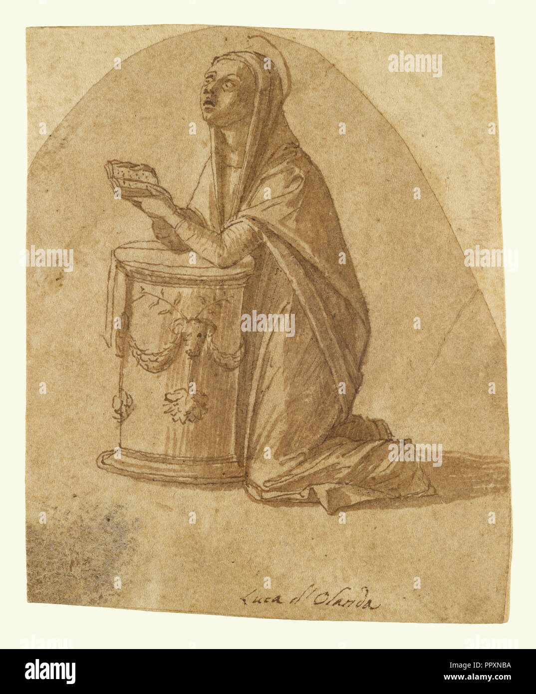 The Virgin Annunciate; Lazzaro Bastiani, Italian, died 1512, active about 1459 - 1512, Italy; about 1464 - 1468; Pen and brown Stock Photo