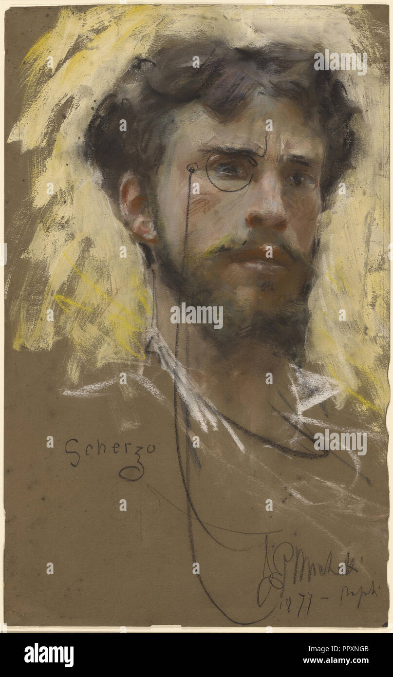 Self-Portrait; Francesco Paolo Michetti, Italian, 1851 - 1929, 1877; Pastel and gouache; 45.7 × 28.6 cm, 18 × 11 1,4 in Stock Photo