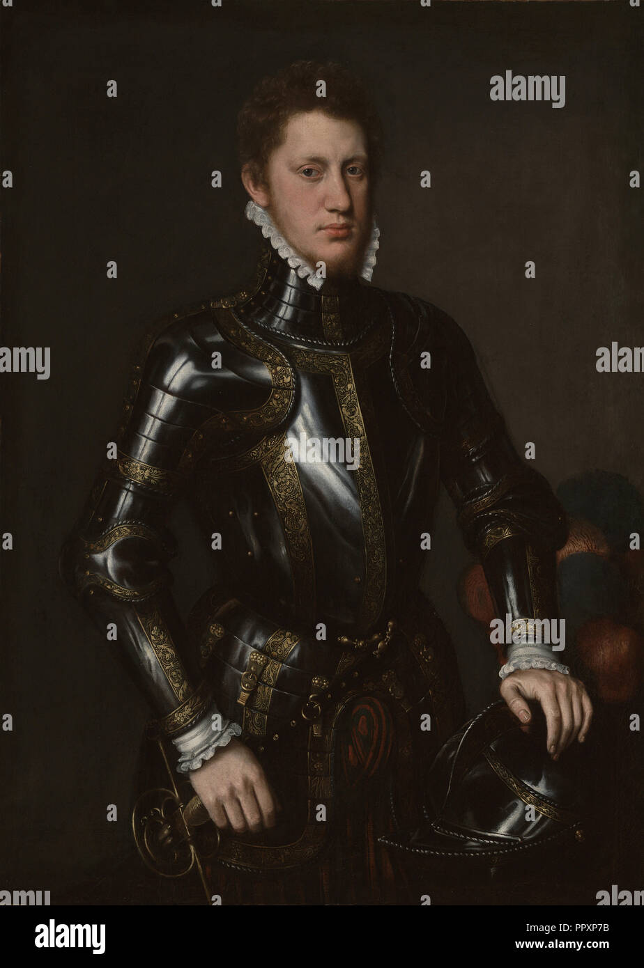 Portrait of a Man in Armor; Circle of Antonis Mor van Dashorst, Flemish, 1517 - 1577, 1558; Oil on canvas; 111.1 × 80 cm Stock Photo