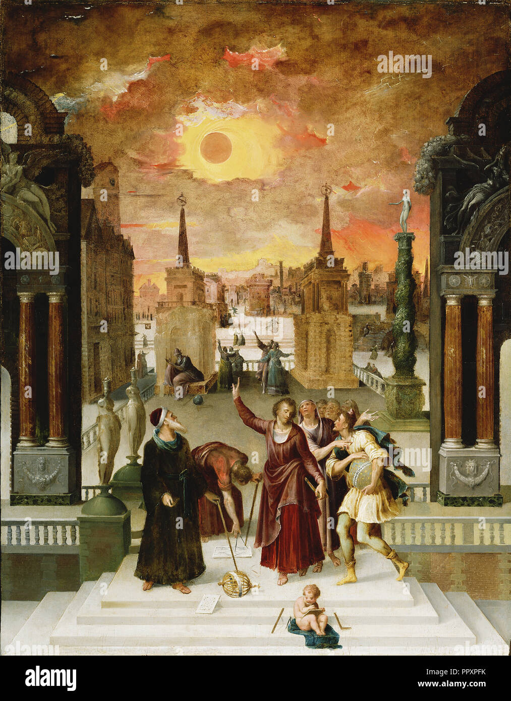 Dionysius the Areopagite Converting the Pagan Philosophers; Antoine Caron, French, 1521 - 1599, 1570s; Oil on panel Stock Photo