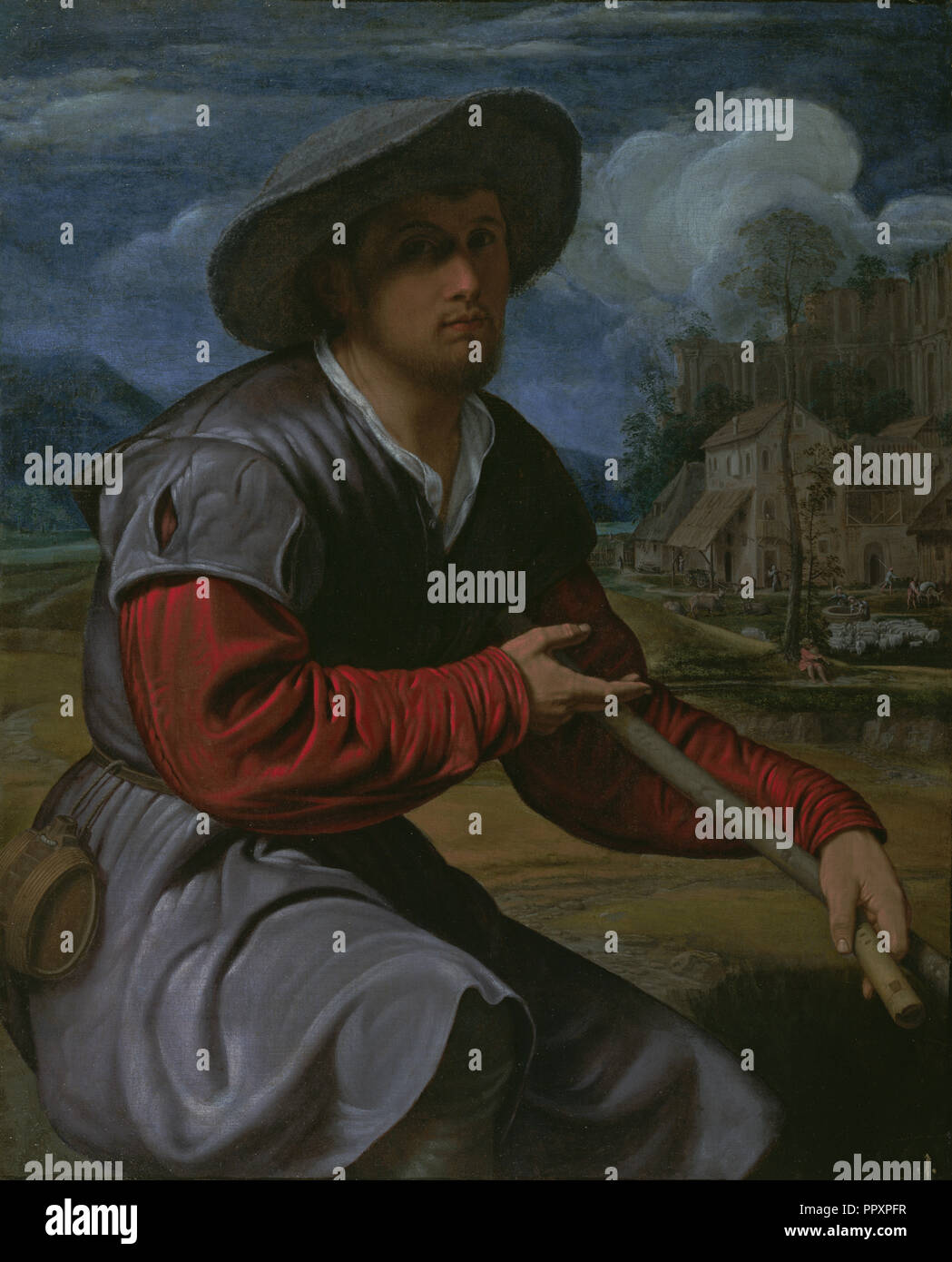 Shepherd with a Flute; Giovanni Girolamo Savoldo, Italian, Lombard, about 1480 - after 1548, about 1525; Oil on canvas Stock Photo