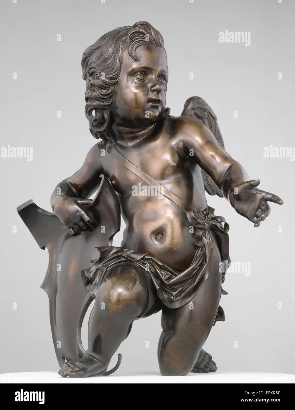 Putto Holding Shield to His Right; Ferdinando Tacca, Italian, 1619 - 1686, Florence, Tuscany, Italy; about 1650 - 1655; Bronze Stock Photo