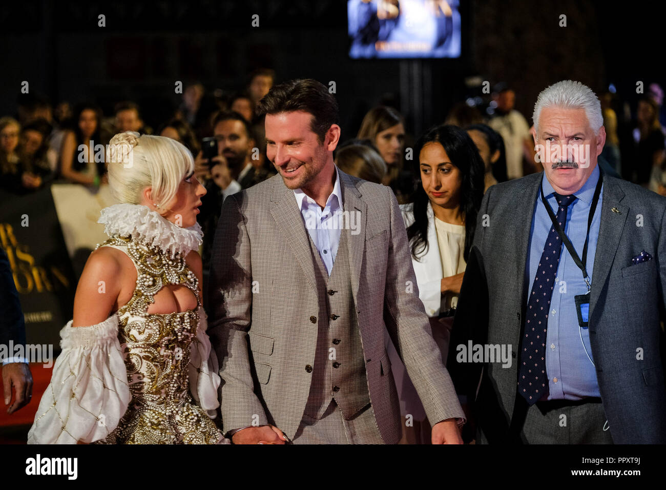 London, UK. 27th September, 2018. Lady Gaga and Bradley Cooper at  A STAR IS BORN UK Premiere on Thursday 27 September 2018 held at The Vue Cinema, Leicester Square, London. Pictured: Actress, Stefani Joanne Angelina Germanotta, Lady Gaga, Bradley Cooper. Picture by Julie Edwards. Credit: Julie Edwards/Alamy Live News Stock Photo