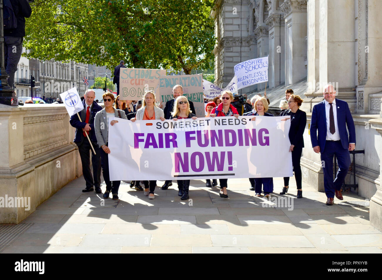 Westminster, UK. 28th Sept 2018. Up to 1000 head teachers assemble for a rally in Parliament Square before marching to Downing Street to hand in a letter to No 11 to protest against real term cuts in the education budget and demanding extra funding for schools. Credit: PjrFoto/Alamy Live News Stock Photo