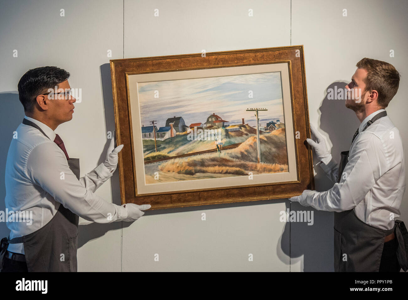 London, UK. 28th Sep 2018. Cottages at North Truro, by Edward Hooper, est $2-3m - Frieze week auction highlights at Christie’s King Street. Credit: Guy Bell/Alamy Live News Stock Photo