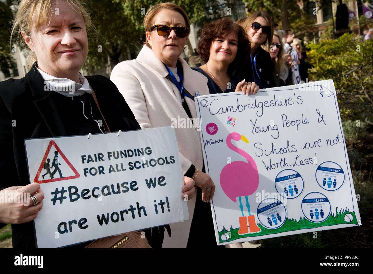 Westminster. London, UK. September 28th 2018. Headteachers from all over the country demonstrated in Parliament Square over cuts to state school funding and walked to Downing Street where they handed in a letter to the Chancellor of the Exchequer Philip Hammond. Headteachers from Cambridgeshire. Credit: Jenny Matthews/Alamy Live News Stock Photo