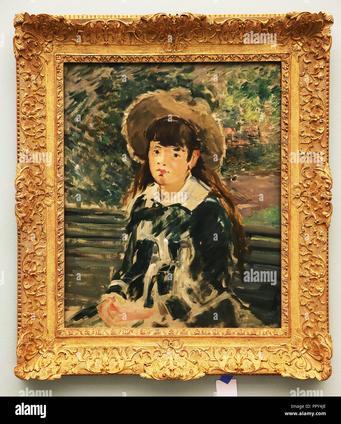 Davenport, Iowa, USA. 28th Sep, 2018. Edouard Manet's oil on canvas painting titled Young Girl on a Bench ca. 1880 which is part of the 'French Moderns: Monet to Matisse, 1850-1950'' exhibit which opens to the public on Tuesday, October 9th, 2018 at the Figge Art Museum in downtown Davenport, Iowa. Credit: Kevin E. Schmidt/Quad-City Times/ZUMA Wire/Alamy Live News Stock Photo
