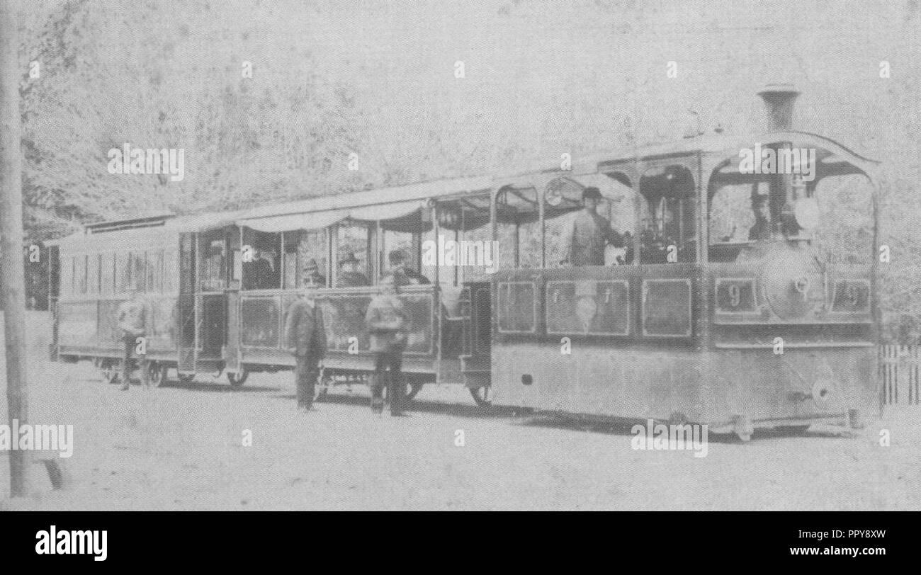Brno, parní tramvaj s lokomotivou č. 9 a vlečným vozem č. 11 (mezi 1885 a 1899). Stock Photo