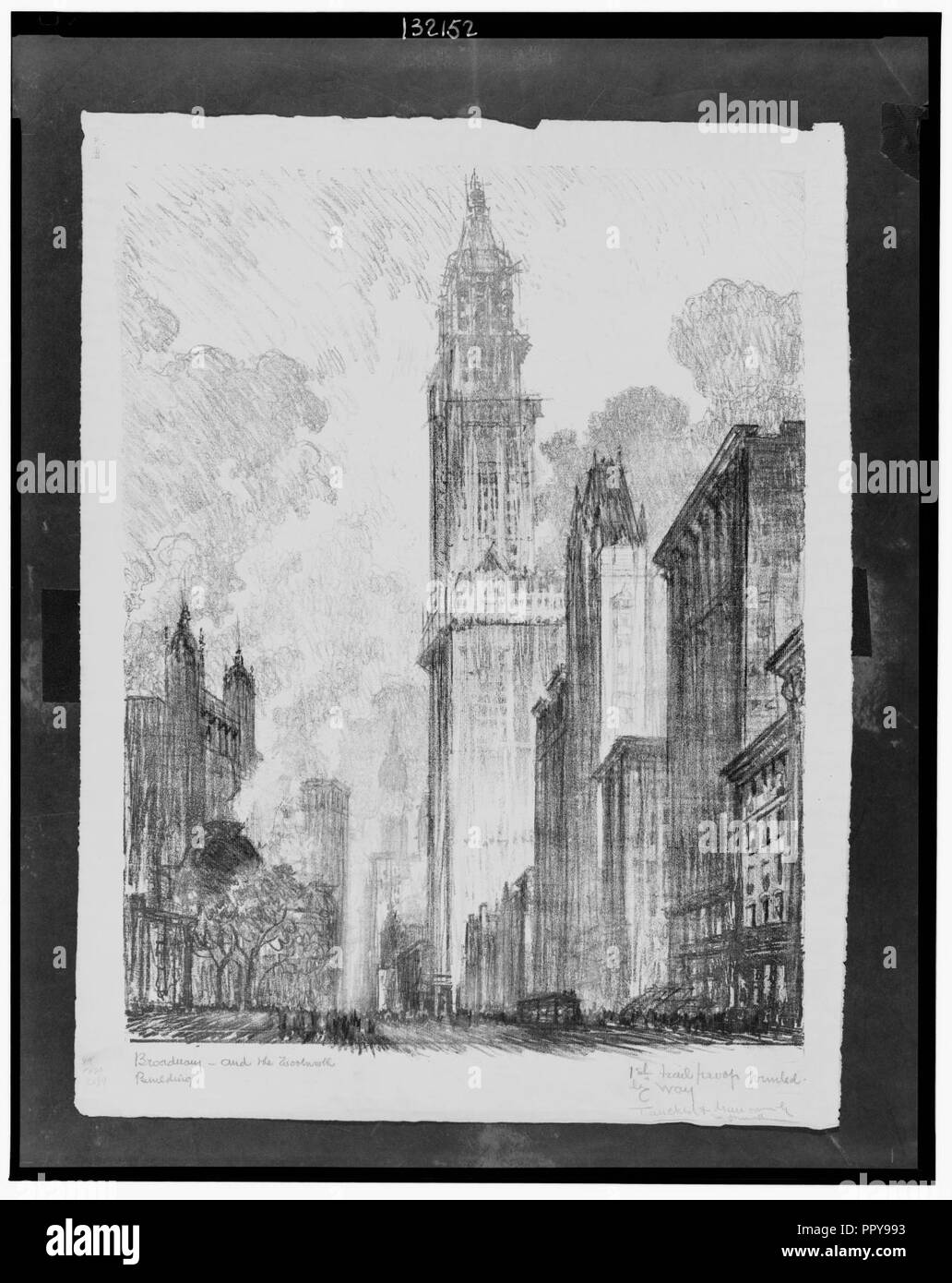 Broadway and the Woolworth Building - J. Pennell. Stock Photo