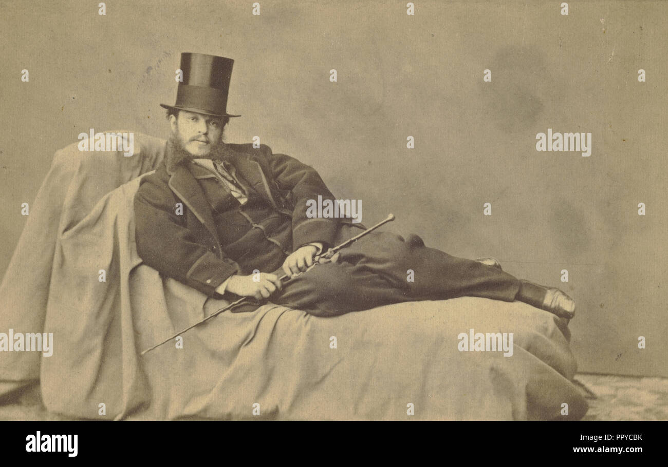 Full figure reclining self portrait of Adrien Tournachon; Adrien Alban Tournachon, French, 1825 - 1903, about 1858; Albumen Stock Photo