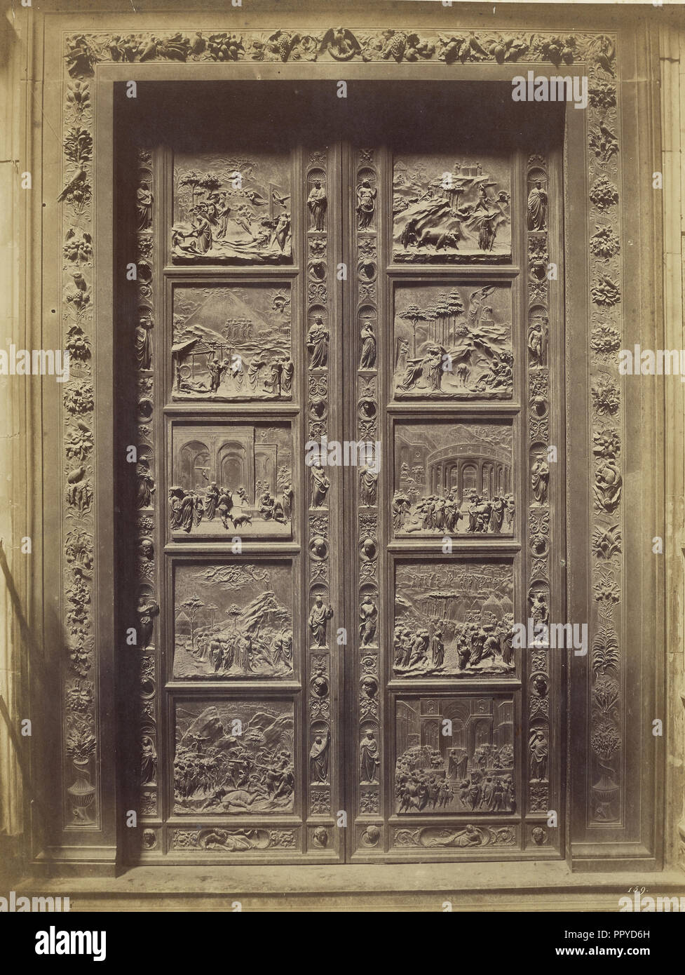 Baptistry of San Giovanni Doors; Fratelli Alinari, Italian, founded 1852, Florence, Italy; 1850s; Albumen silver print Stock Photo