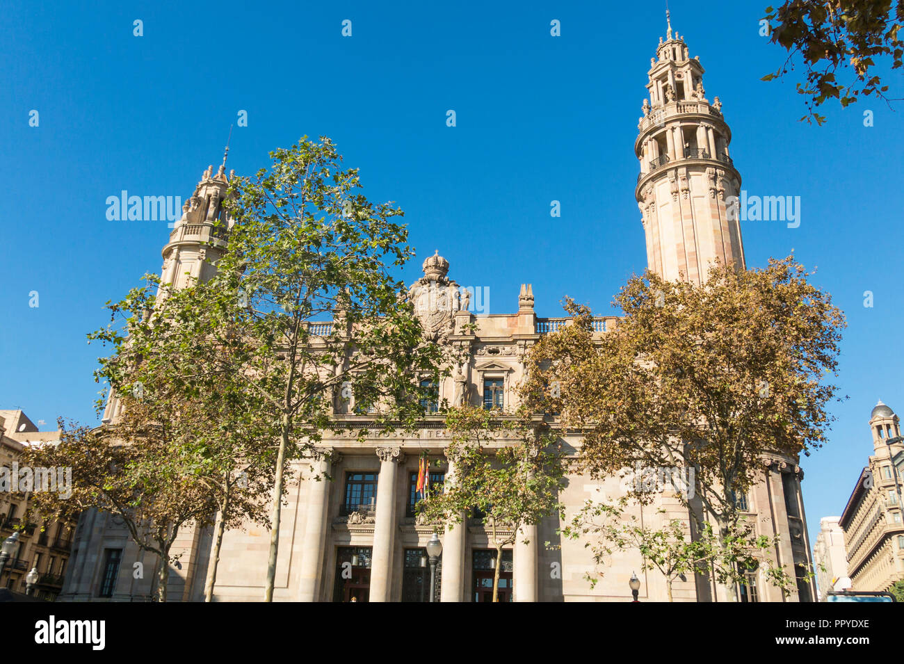 The famous central Post Office building in the city of Barcelona, Spain. The central post office is located between Via Laietana street and Christophe Stock Photo