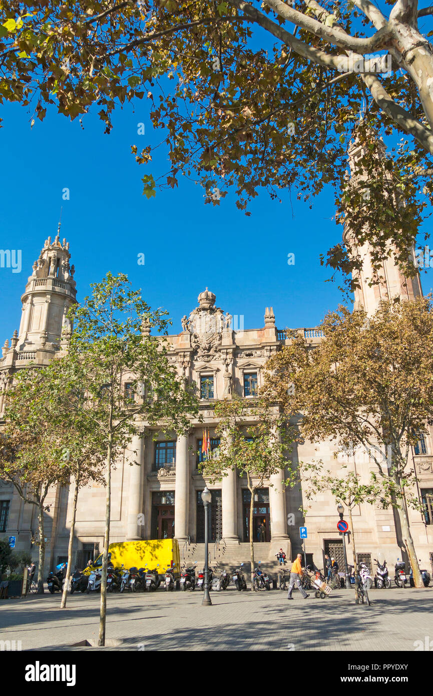 BARCELONA, SPAIN - NOV 15: The famous central Post Office building. The central post office is located between Via Laietana street and Christopher Col Stock Photo