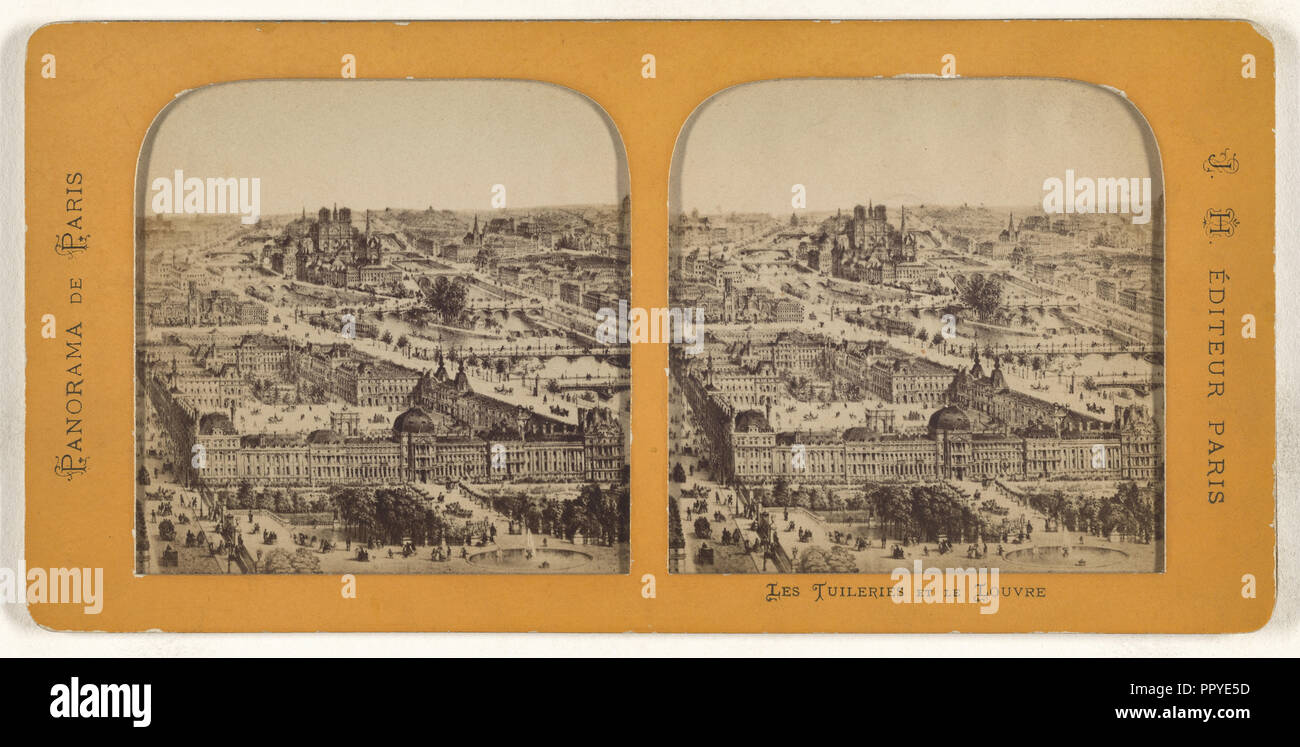 Panorama de Paris. Les Tuileries et Le Louvre; J. H., French, active 1870s - 1880s, 1860s; Hand-colored Albumen silver print Stock Photo