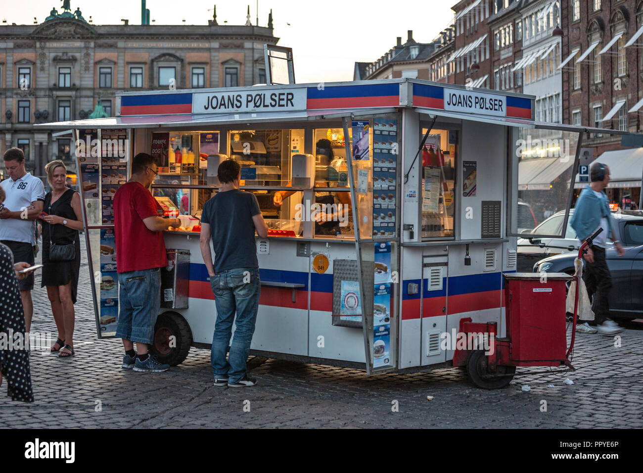 typical and classic Danish pølsevogn, hot dog stand Stock Photo