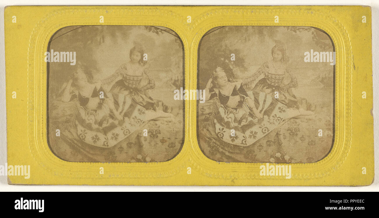 Genre scene: a queen with her maidservant; 1855 - 1860; Hand-colored Albumen silver print Stock Photo