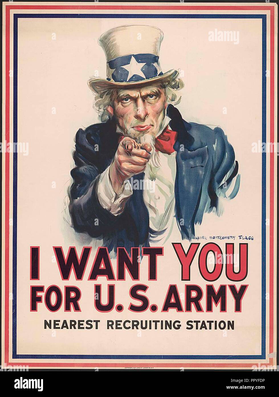 I want you for U.S. Army : nearest recruiting station / James Montgomery Flagg. 1917. Library of Congress..War poster with the famous phrase Stock Photo