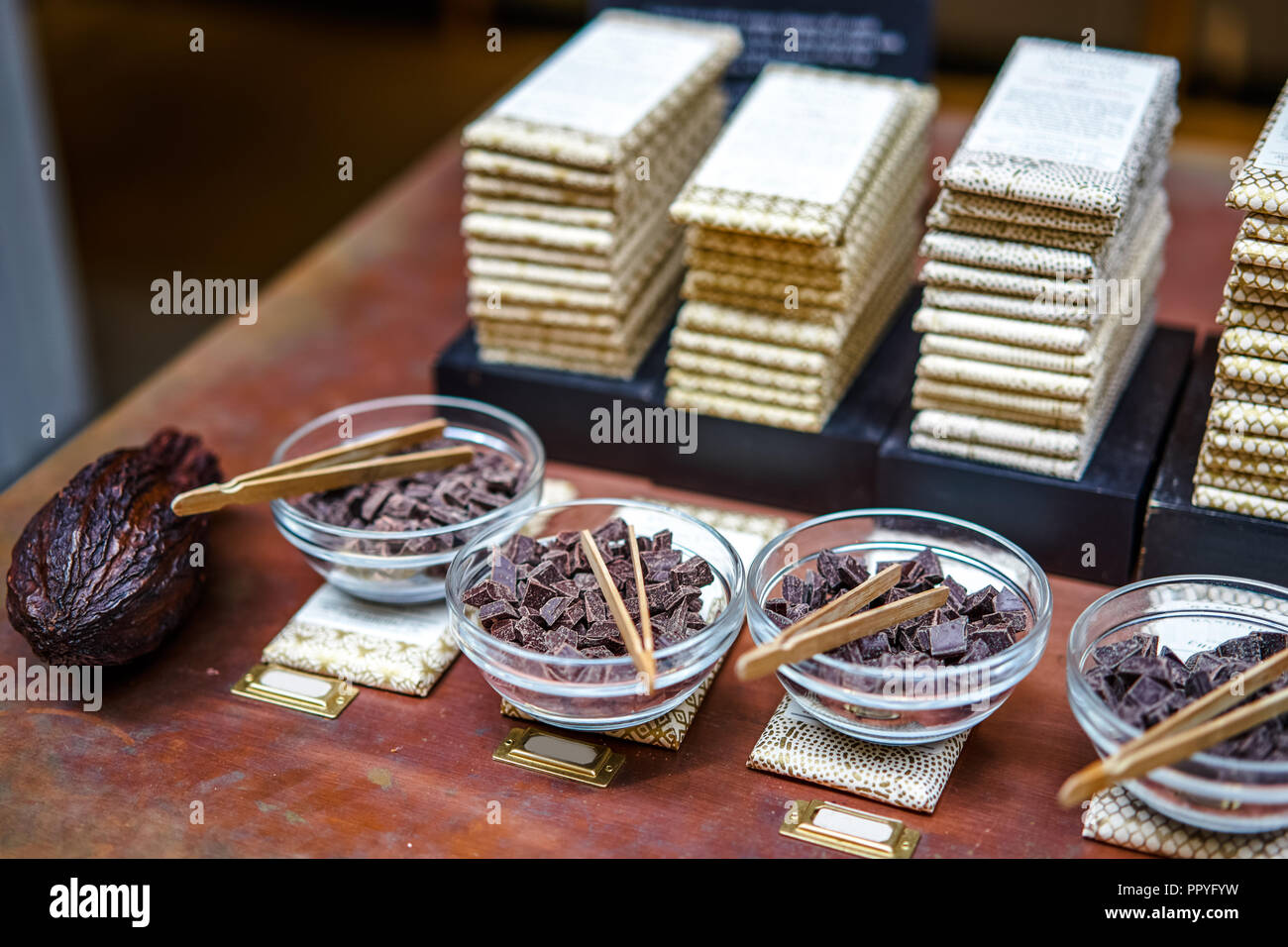 Showcase of chocolate tasting Stock Photo - Alamy