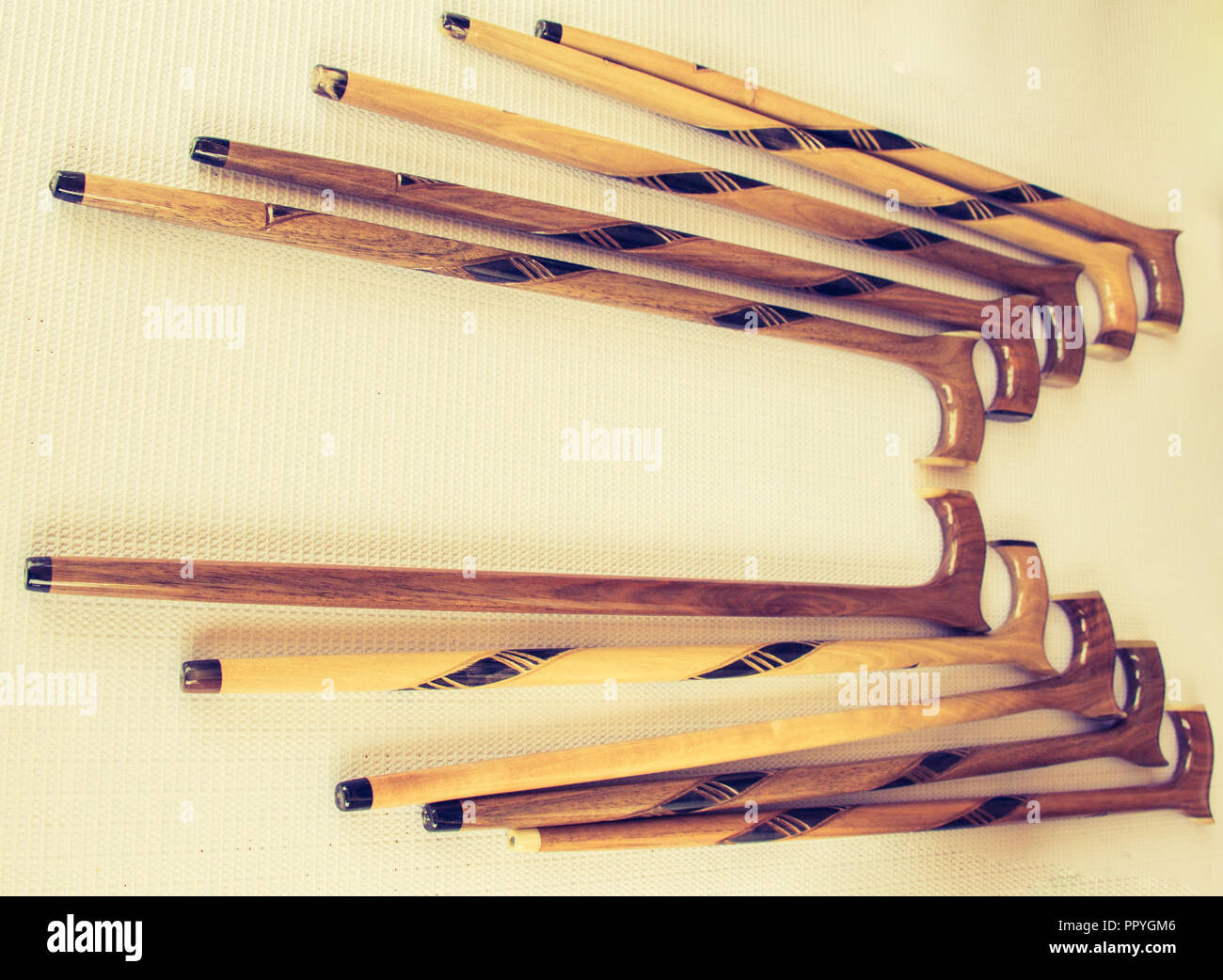 Set of wooden walking stick for sale Stock Photo Alamy