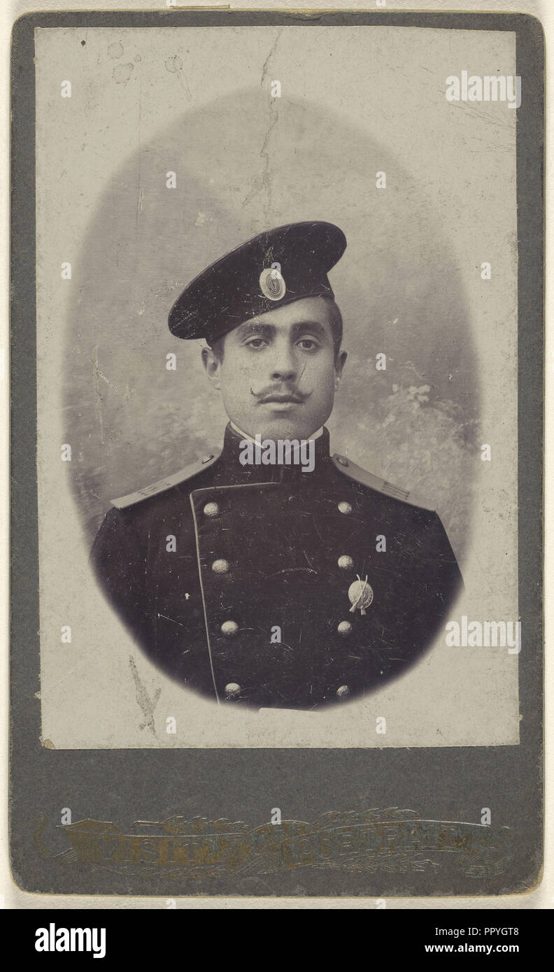 military man with moustache wearing a cap, a pin on his lapel; 1880 - 1885; Albumen silver print Stock Photo