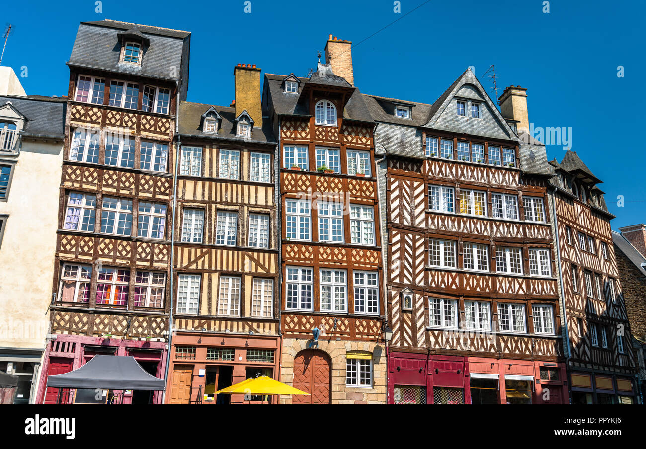 Traditional half-timbered houses in the old town of Rennes, France Stock Photo