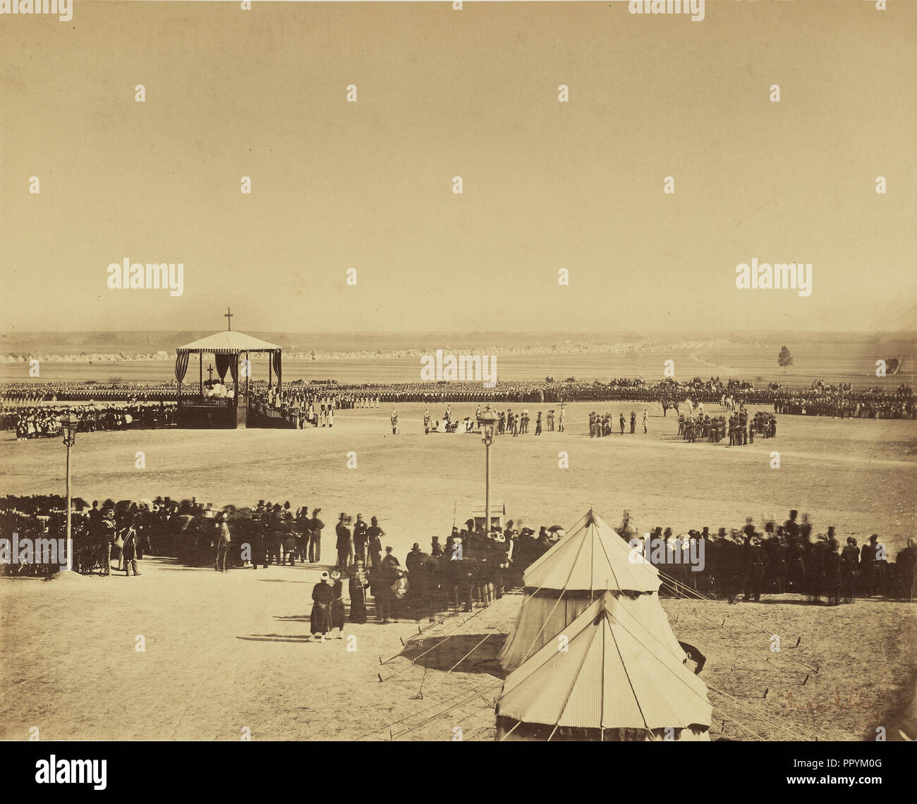 Messe au camp de Châlons with an X marking the position of Verly in the photograph; Gustave Le Gray, French, 1820 - 1884 Stock Photo
