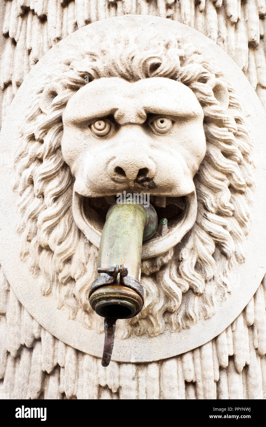 Lion head water pump spout sculpture - Bruges, Belgium Stock Photo