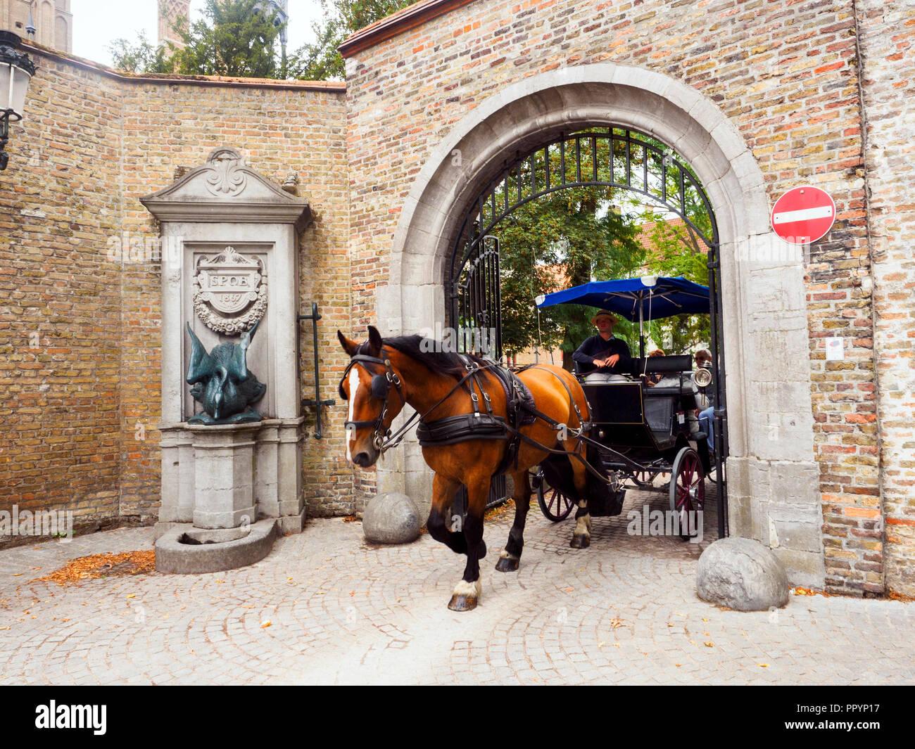 Tourist horse carriage in Groeninge - Bruges, Belgium Stock Photo