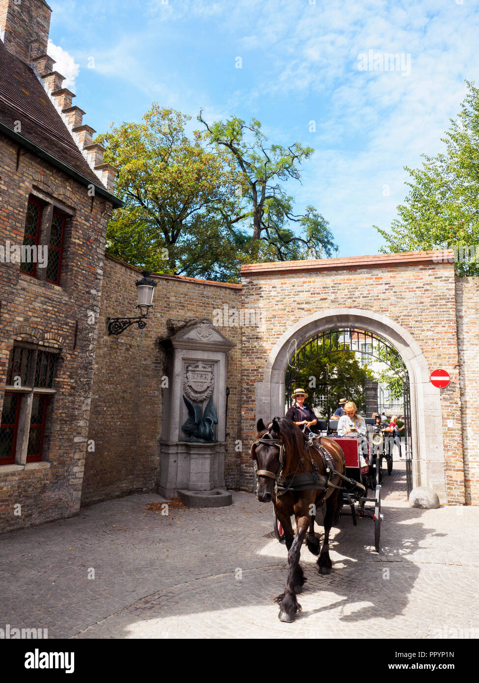 Tourist horse carriage in Groeninge - Bruges, Belgium Stock Photo